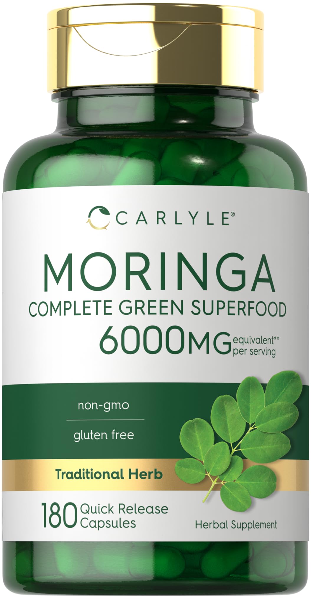 Moringa Oleifera Capsules | 180 Count | Non-GMO & Gluten Free